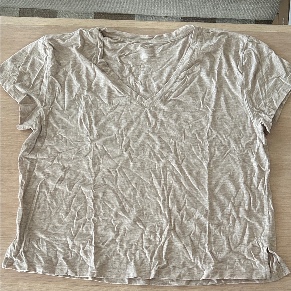 Girlfriend Collective Light Tan V-Neck Tee